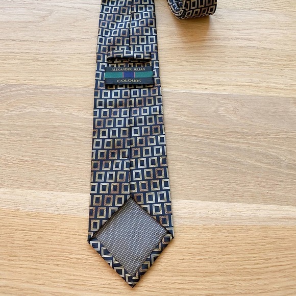 ALEXANDER JULIAN COLOURS Men's Black/Brown Tile Handmade Polyester Necktie sz OS - Picture 7 of 9